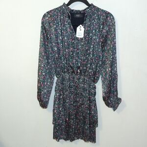 NEW Reset Navy + Pink Floral Chiffon Dress w/ Gold Threads Women's Size S NWT
